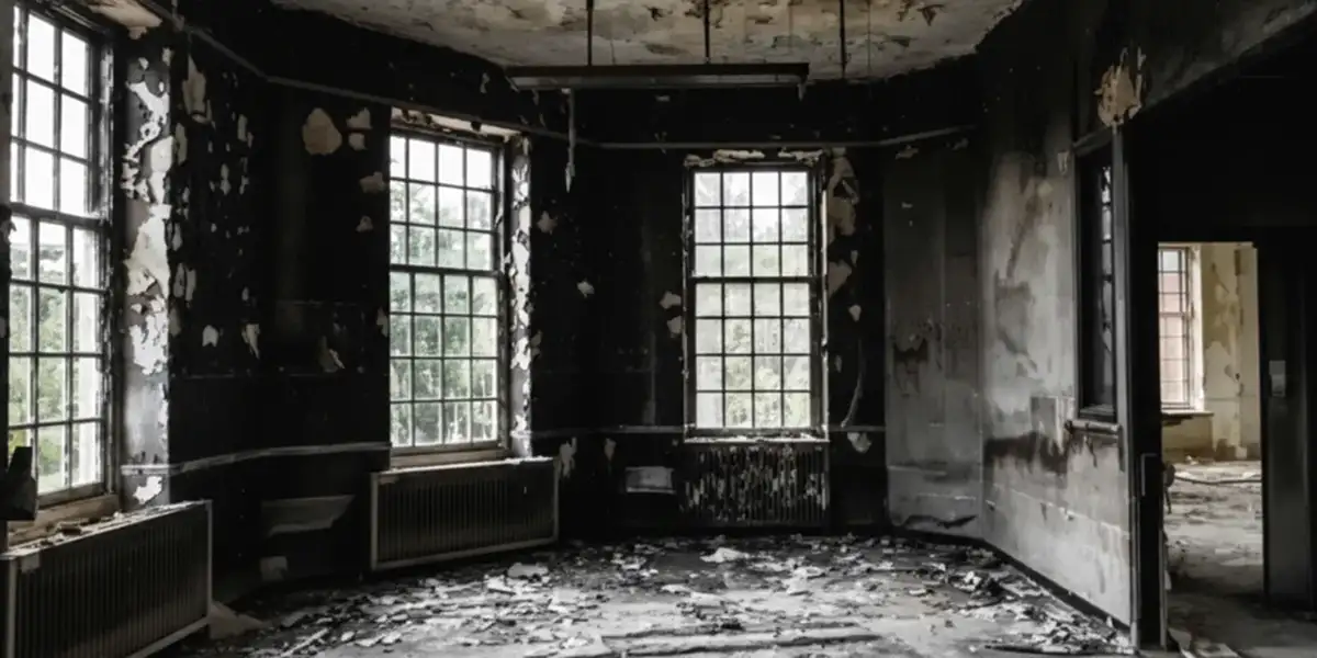 fire damage repair addressing severe interior damage and smoke residue inside a burned home in St Paul, MN