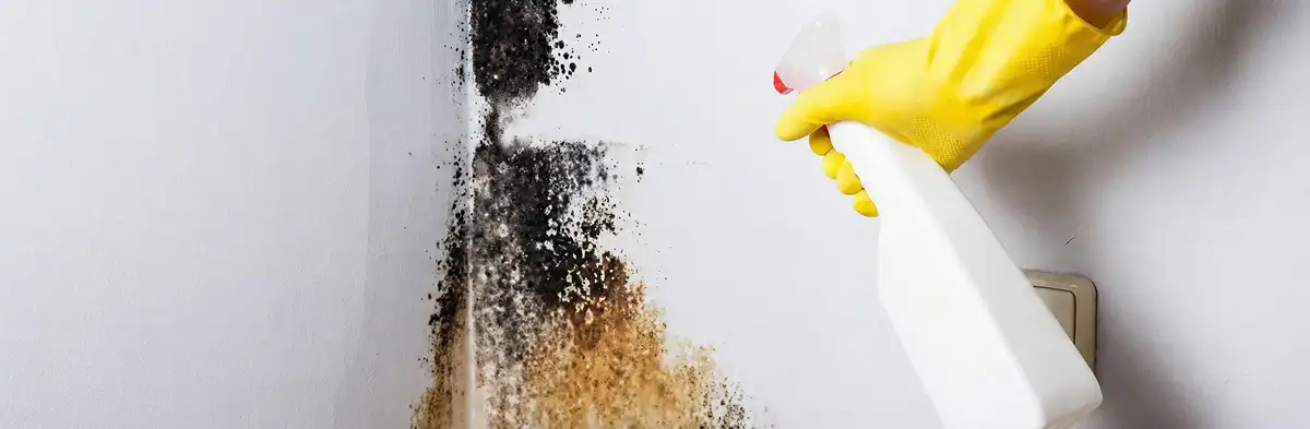 visible mold growth on an interior wall being treated during mold removal service in St Paul, MN