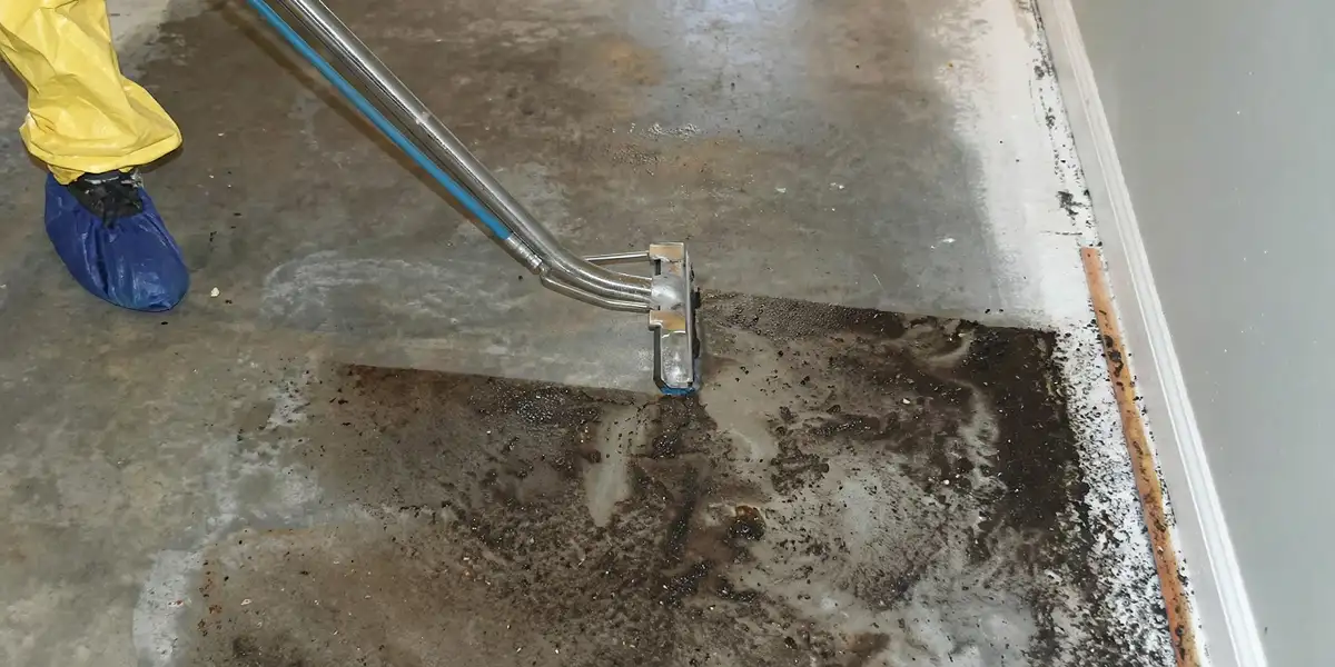 sewage removal technicians extracting contaminated wastewater from a residential floor in St Paul, MN