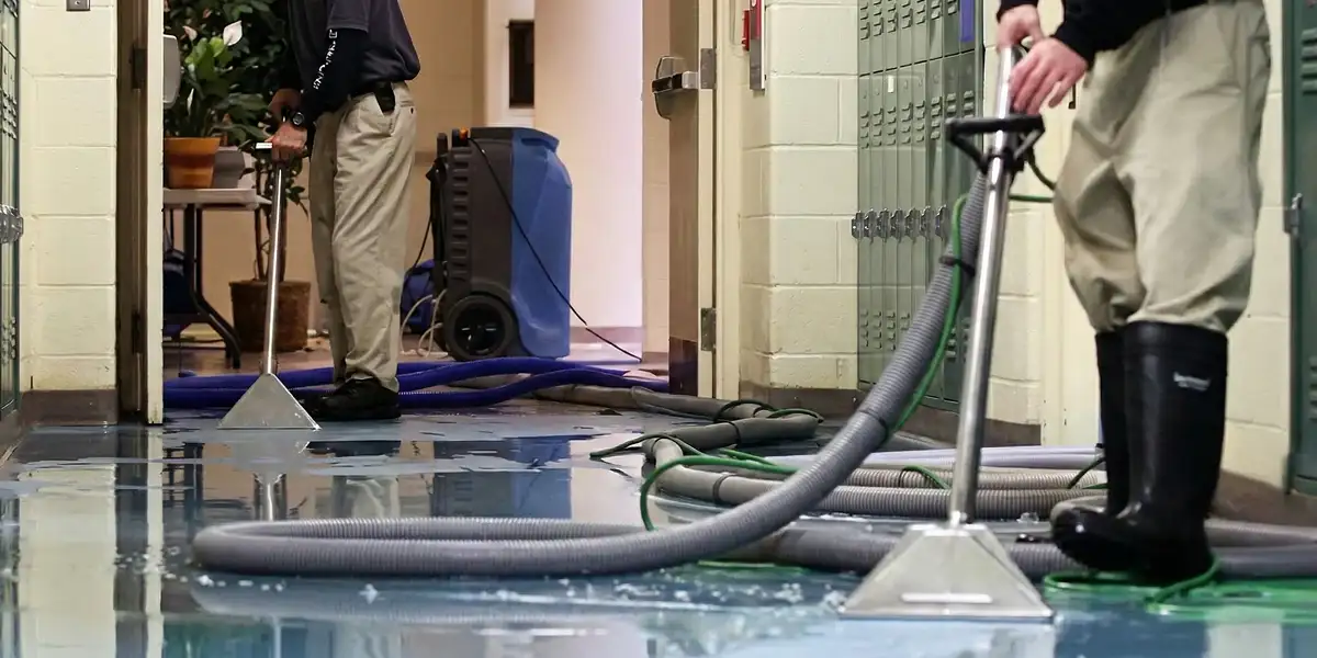 water damage restoration technicians performing professional water extraction inside a property in St Paul, MN